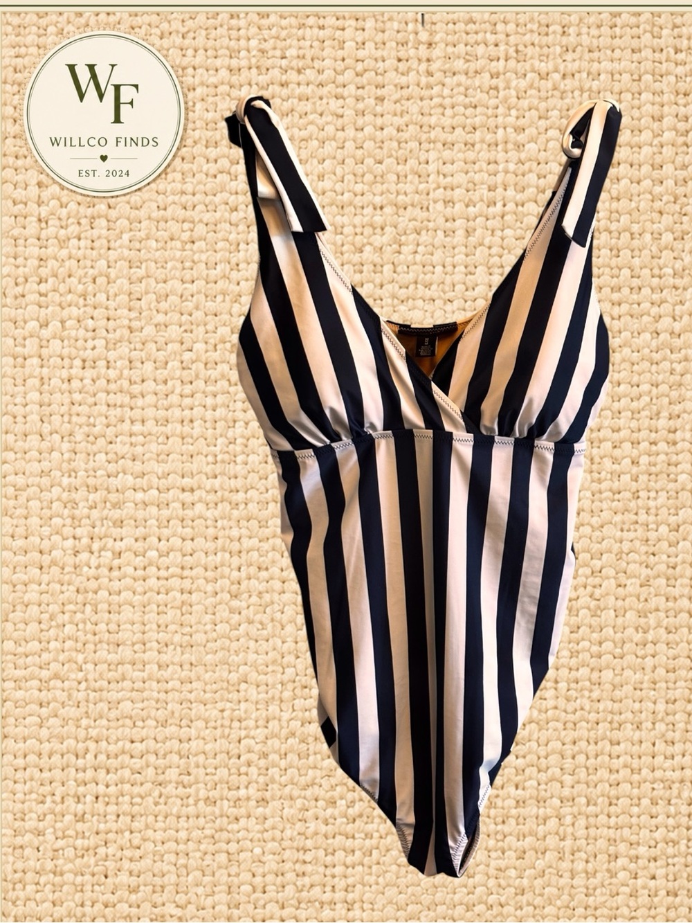 A Pea in the Pod Navy and White Vertical Stripe Maternity One-Piece Swimsuit Med